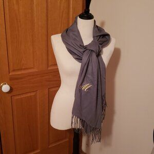 New Pashmina Shawl Wrap Scarf Solid Color Gray Monogrammed "M"